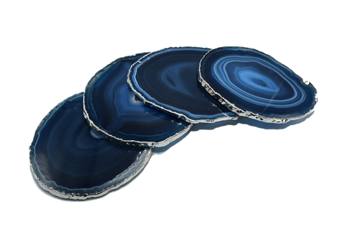 Blue Agate Coaster with Silver trim electroplating wholesale 