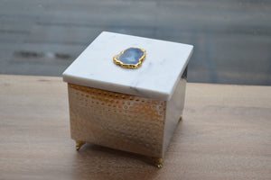Hammered Steel Box-Gold Trim-Agate