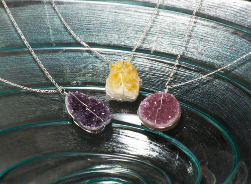 Druse Crystal Pendant on Silver Chain