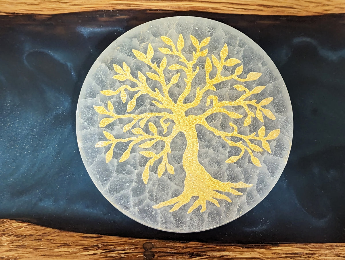 Gold Tree Plate 10cm Gold Etched Tree Charging Plate