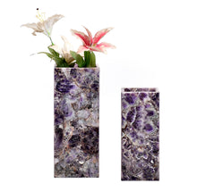 Load image into Gallery viewer, Pair of amethyst flower vase long rectangular shape in medium and small