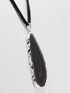 Sliver-Leather Necklace-Agate