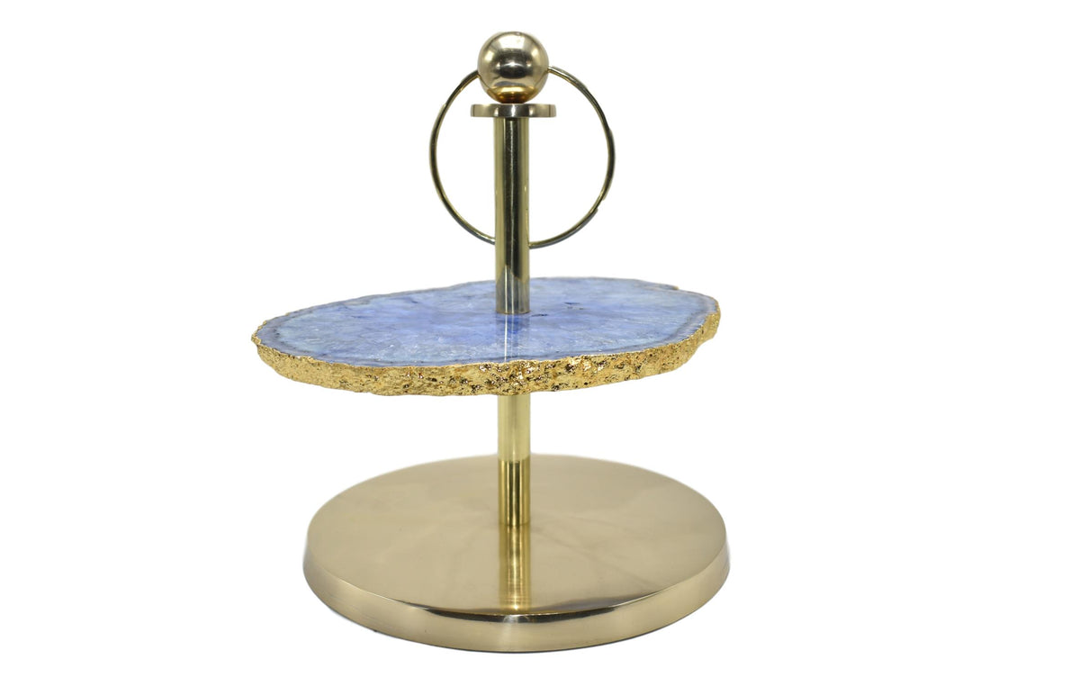 1 Layer Decorative Gold Display Stand in Quartz, Agate, and Amethyst