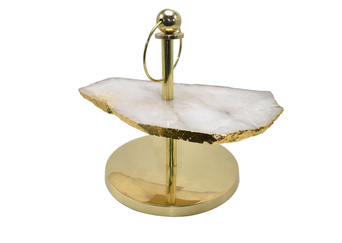 1 Layer Decorative Gold Display Stand in Quartz, Agate, and Amethyst