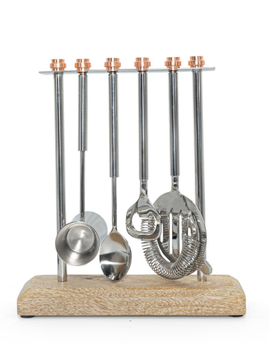 Wood and Stainless Steel Bar Set