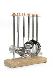 Wood and Stainless Steel Bar Set