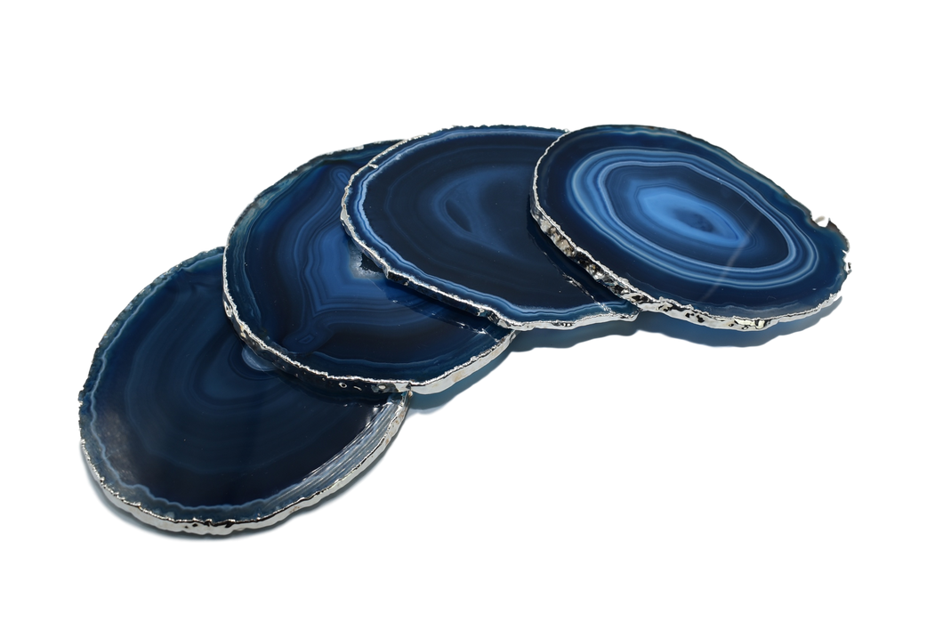 Blue Agate Coaster with Silver trim electroplating wholesale 