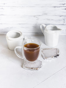 Quartz Coasters with Silver Trim, Set of 2