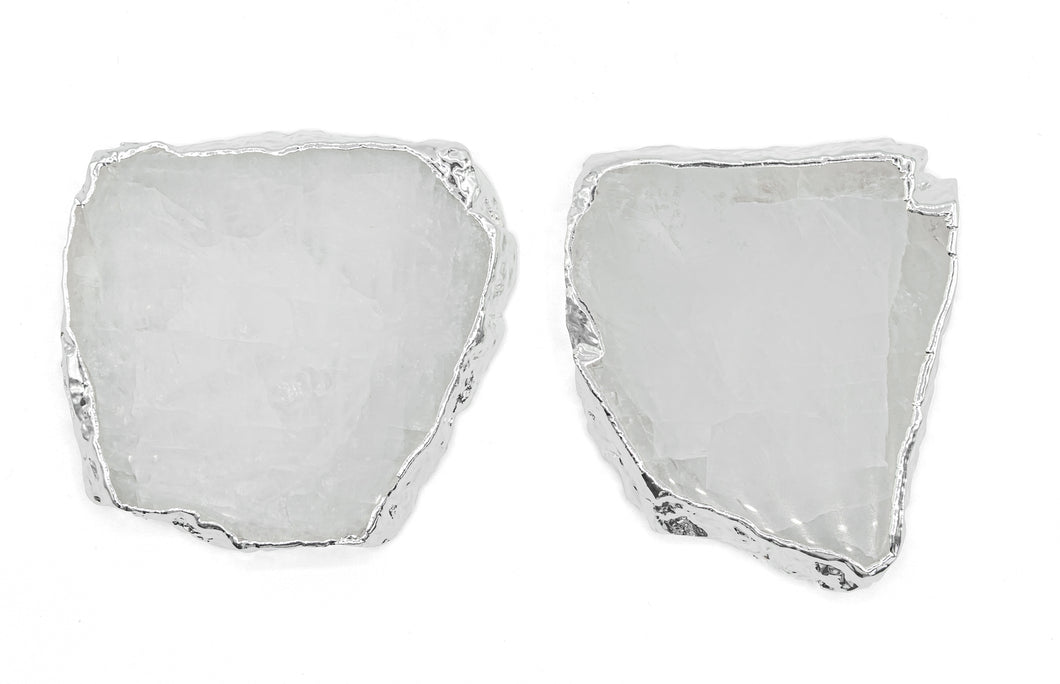 Quartz Coasters with Silver Trim, Set of 2