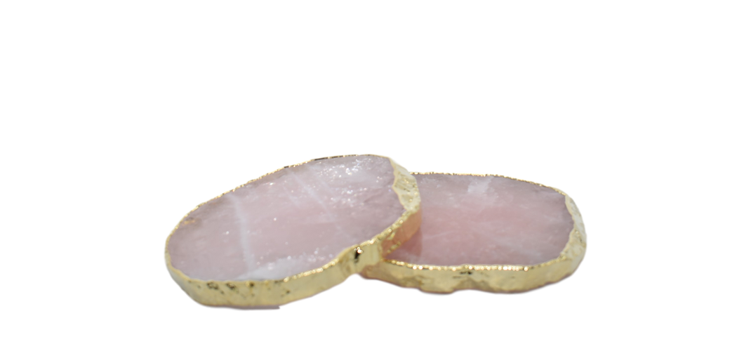 Rose Quartz-Gold Trim-Coaster