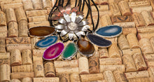 Load image into Gallery viewer, Blue-Purple-Teal-Pink-Electroplated-Leather Necklace-Agate